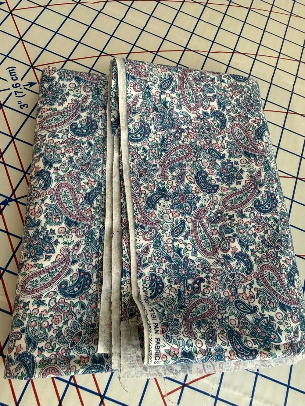 Vintage Peter Pan Fabrics Paisley Floral Cotton Fabric 1 3/4 Yards x 44”